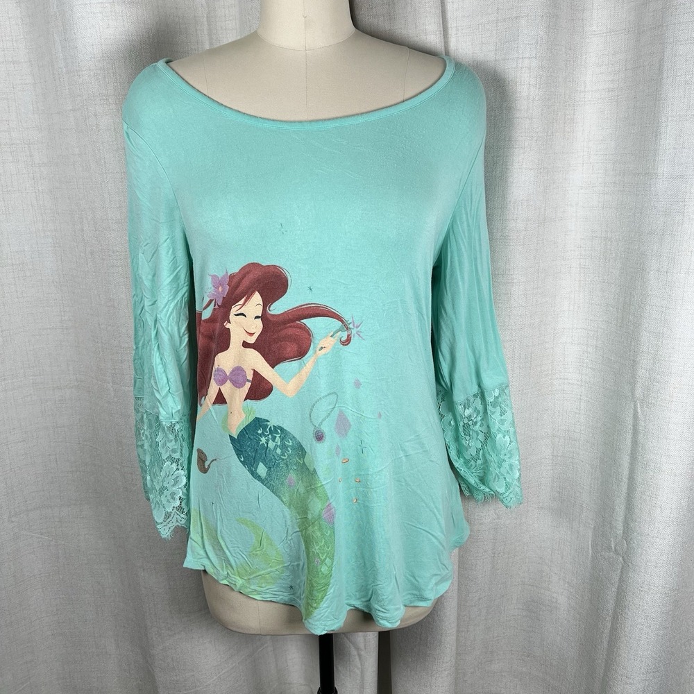 Disney Parks Little Mermaid Princess Ariel‎ Lace Trim Knit Tunic Top Teal Medium